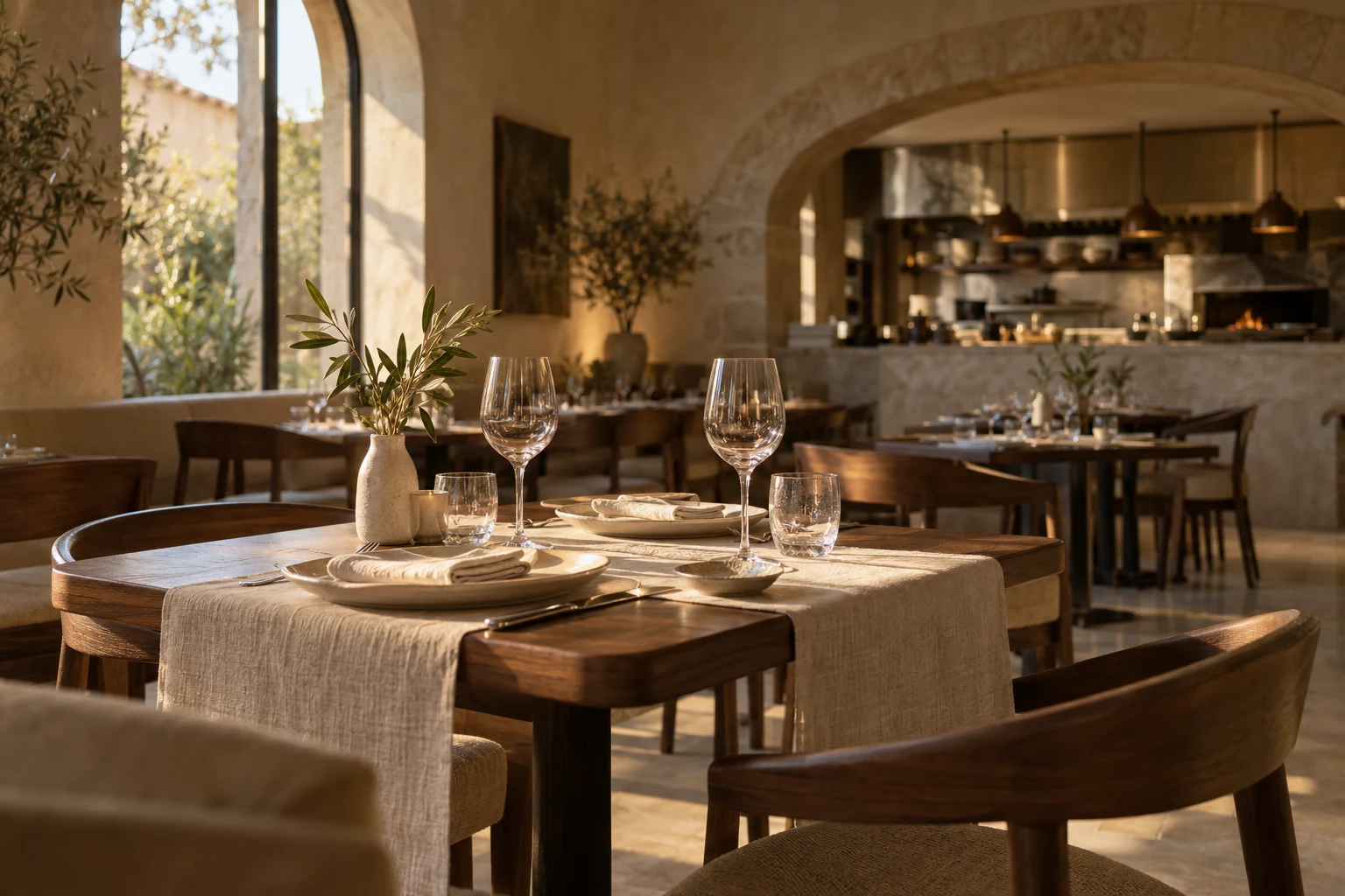 Une table de Maison Sepia baignée de lumière rasante